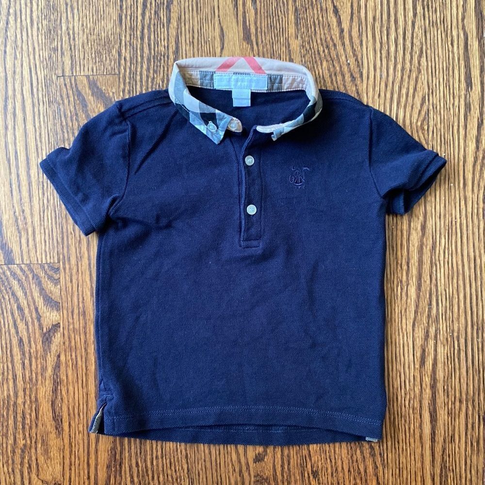 Burberry Children 18M Polo Plaid Hem Sits 1/4 Button Down Embroidered Logo